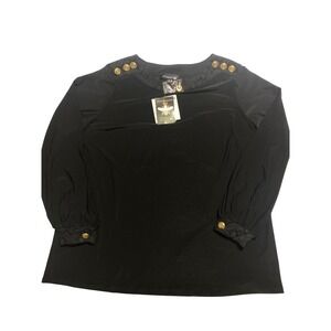 Antthony Original Black Lace Trim Gold Button Long Sleeve Blouse Women's 1X 
NWT